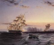 James Edward Buttersworth A U.S Frigate attacking a French Privateer oil painting reproduction